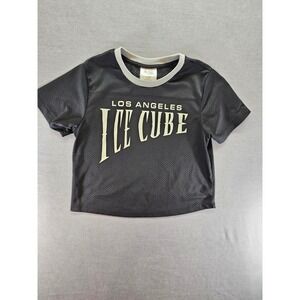 Ice Cube Los Angeles Mesh Jersey Crop Top Black Short Sleeve Rap Tee Womens S